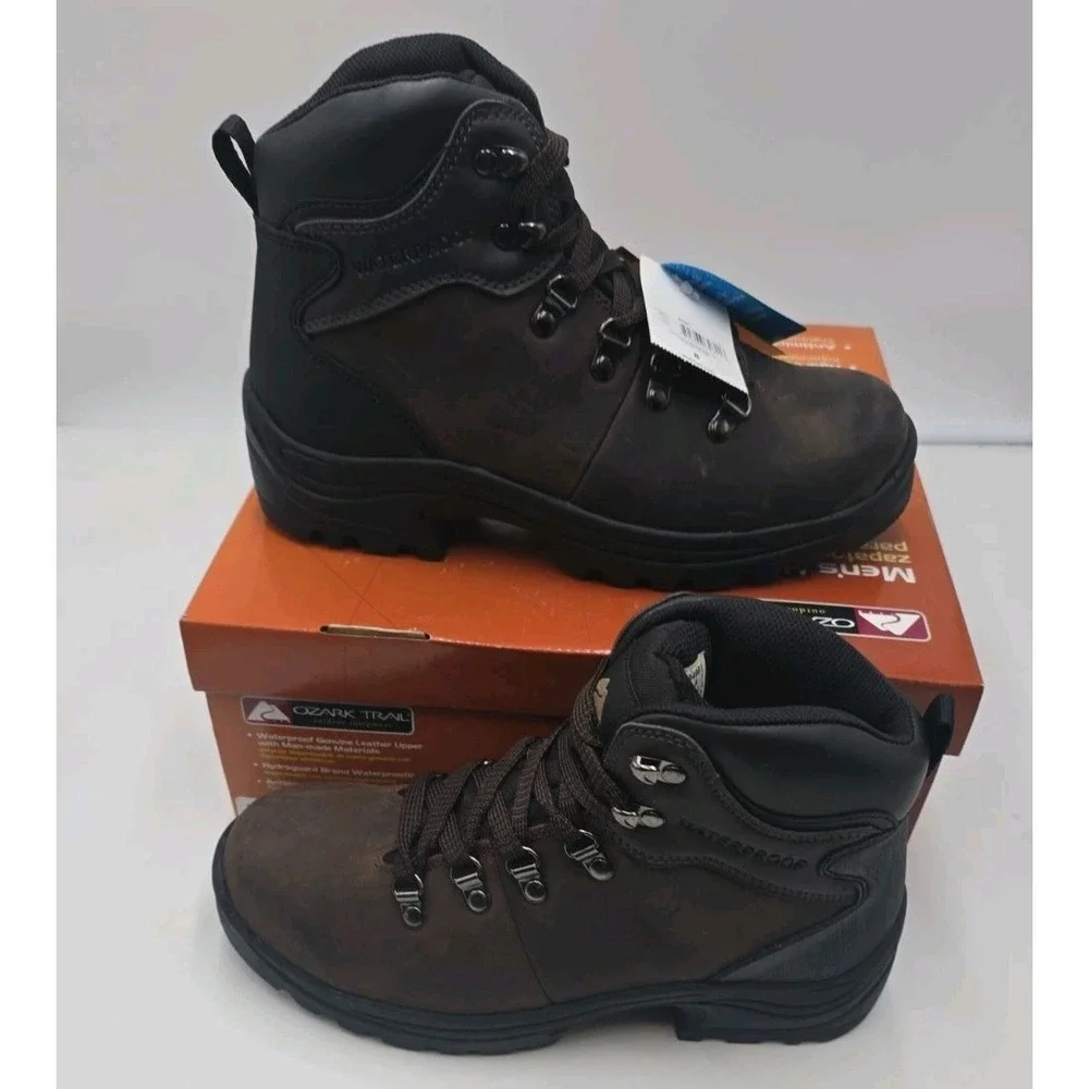 Ozark Trail Bandy Men's Hiking Boots Size 8 Dark Brown Leather Waterproof